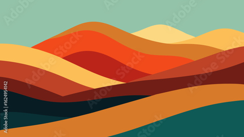 Abstract Layered Hills in Flat Tone Style Minimal Landscape Design