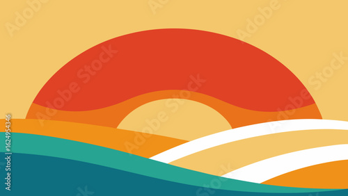 Abstract Sunset Beach Design with Elegant Curves Modern Coastal Artwork
