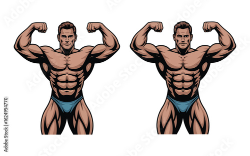 Vector art of bodybuilder man with muscle isolated on white background, fitness and sport concept