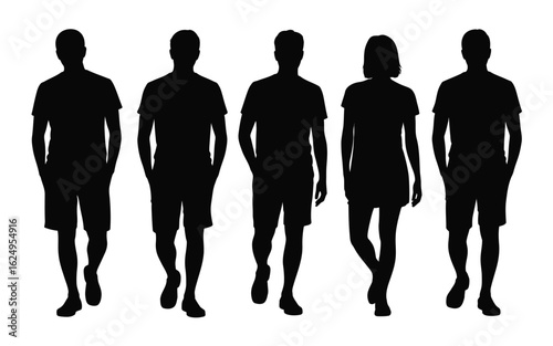 Vector art of silhouette of a group of people walking together isolated on white background