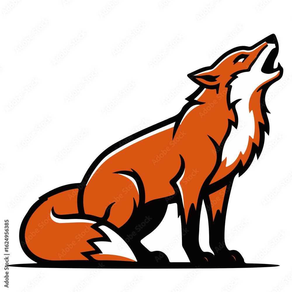 Fototapeta premium Icon of Red fox howling on a white background.