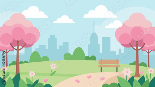 Flower Filled City Park in Spring with Pastel Tones Urban Garden Beauty