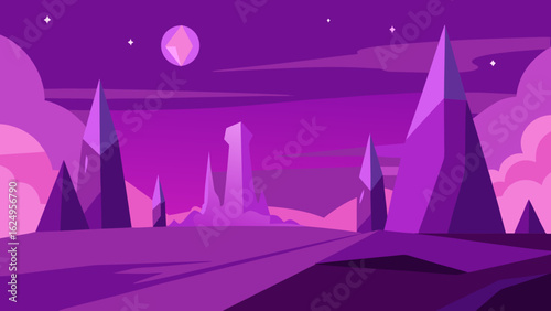 Alien Landscape Crystal Spires Purple Sky Sci Fi Fantasy World Art Mysterious Scene