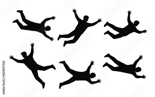 Vector art of set of skydiving man silhouettes isolated on white background for design use