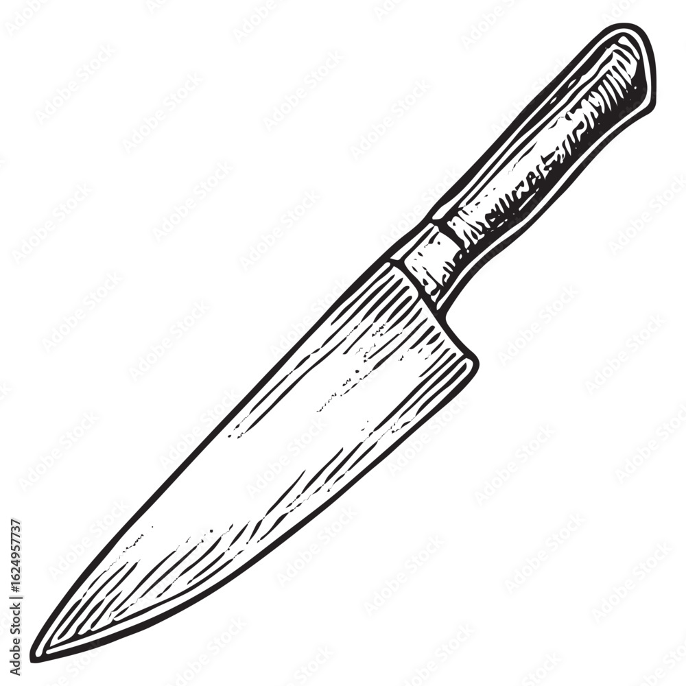 Obraz premium Hand-Drawn Sketch of a Sharp Kitchen Knife Illustration