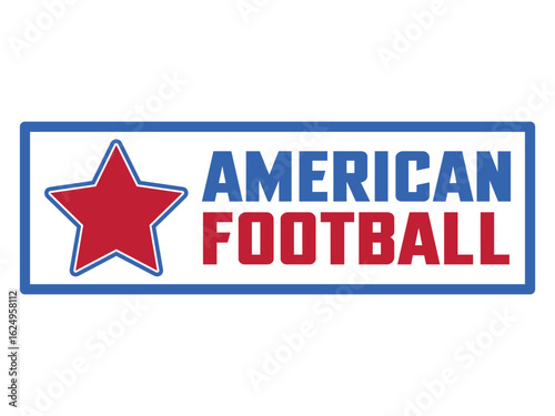 American Football Logo Design. Bold Red and Blue Sports Emblem with Star Icon