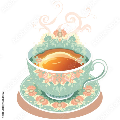 Kaleidoscope mandala in the shape of teacup