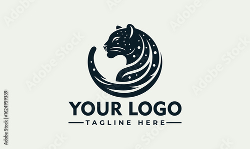 Elegant black panther logo design, circular frame, stylized profile, wildlife emblem.