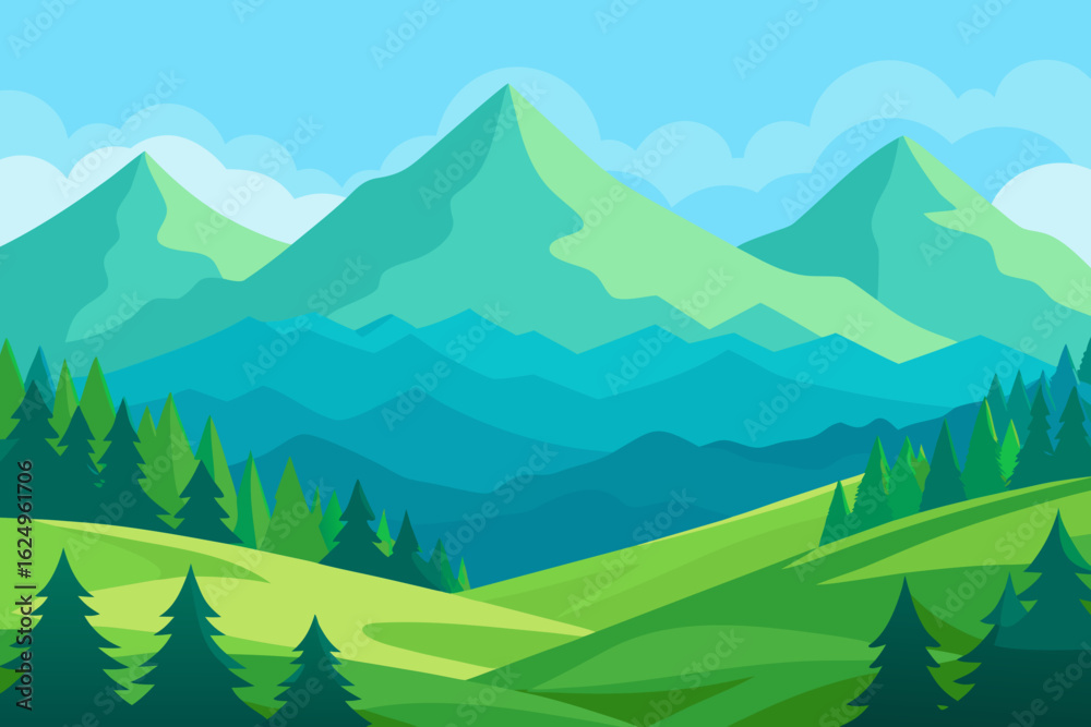 Fototapeta premium Vibrant Serene Mountain Landscape Rendered Art Scenic Beauty