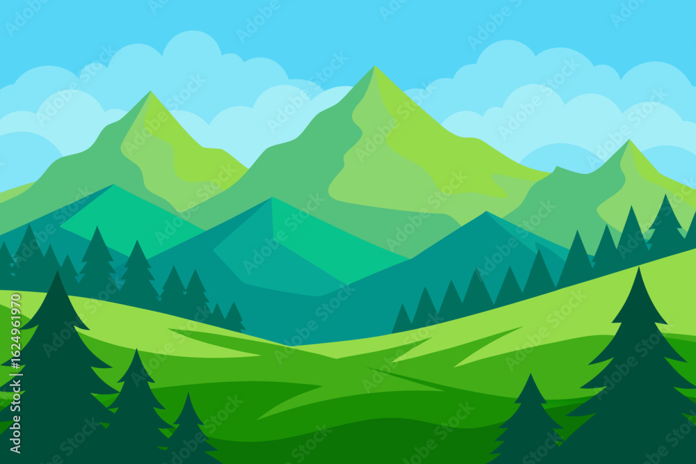 Fototapeta premium Vibrant Serene Mountain Landscape Rendered Art Scenic Beauty