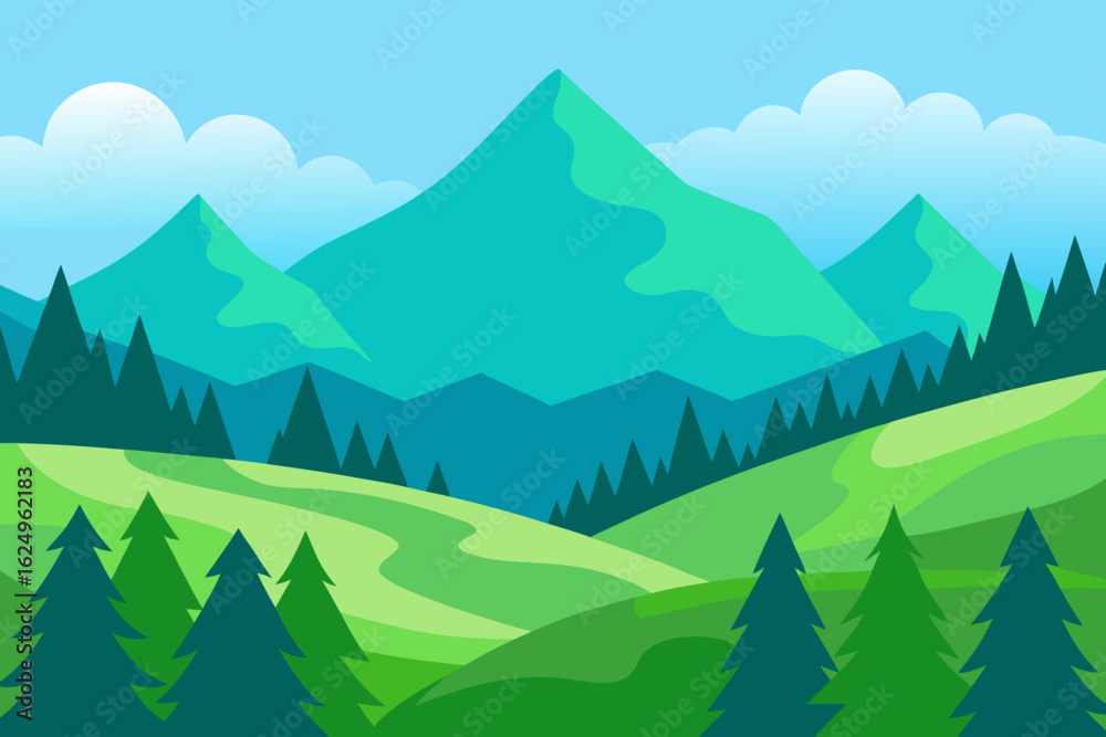 Fototapeta premium Vibrant Serene Mountain Landscape Rendered Art Scenic Beauty