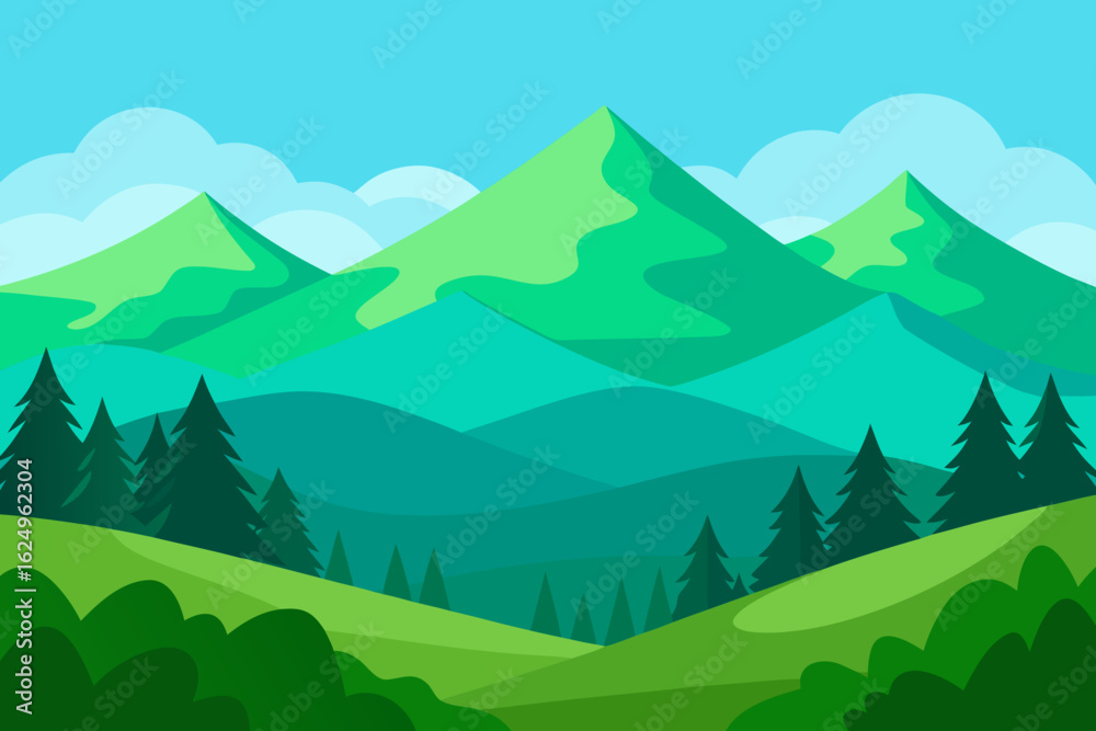 Fototapeta premium Vibrant Serene Mountain Landscape Rendered Art Scenic Beauty