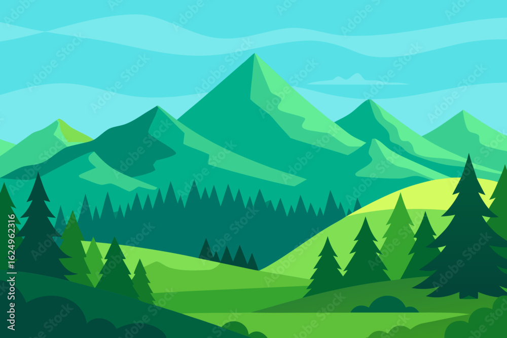 Fototapeta premium Vibrant Serene Mountain Landscape Rendered Art Scenic Beauty