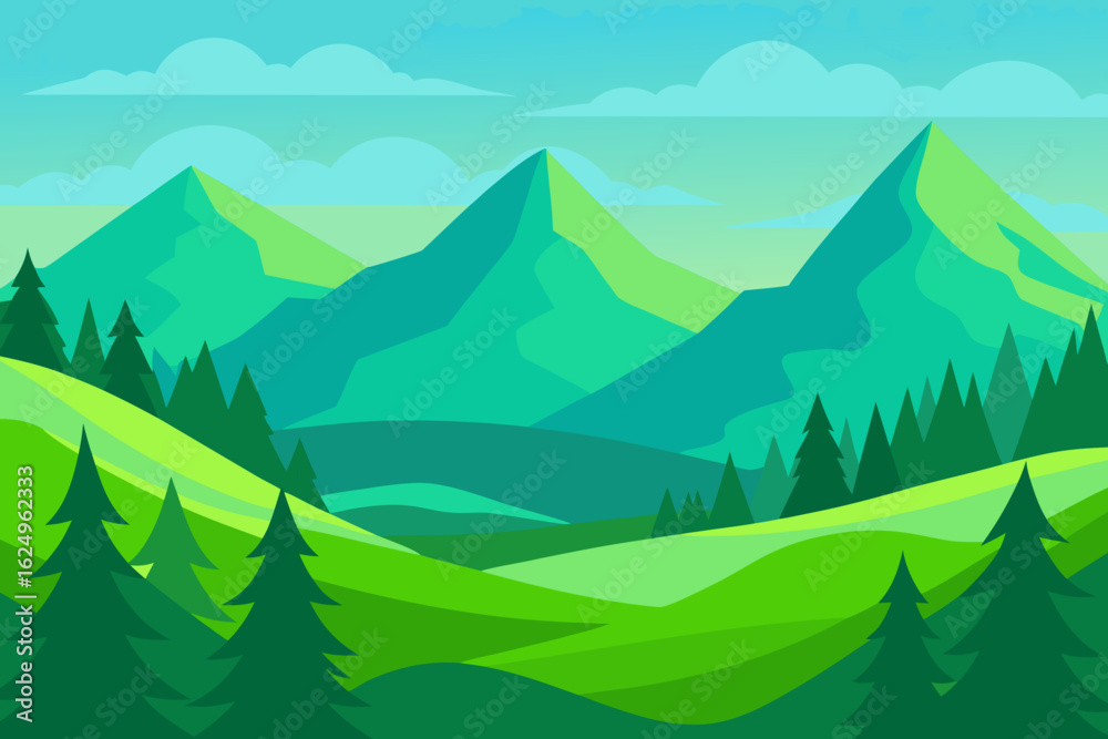 Fototapeta premium Vibrant Serene Mountain Landscape Rendered Art Scenic Beauty