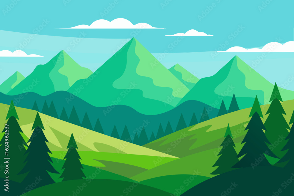 Fototapeta premium Vibrant Serene Mountain Landscape Rendered Art Scenic Beauty
