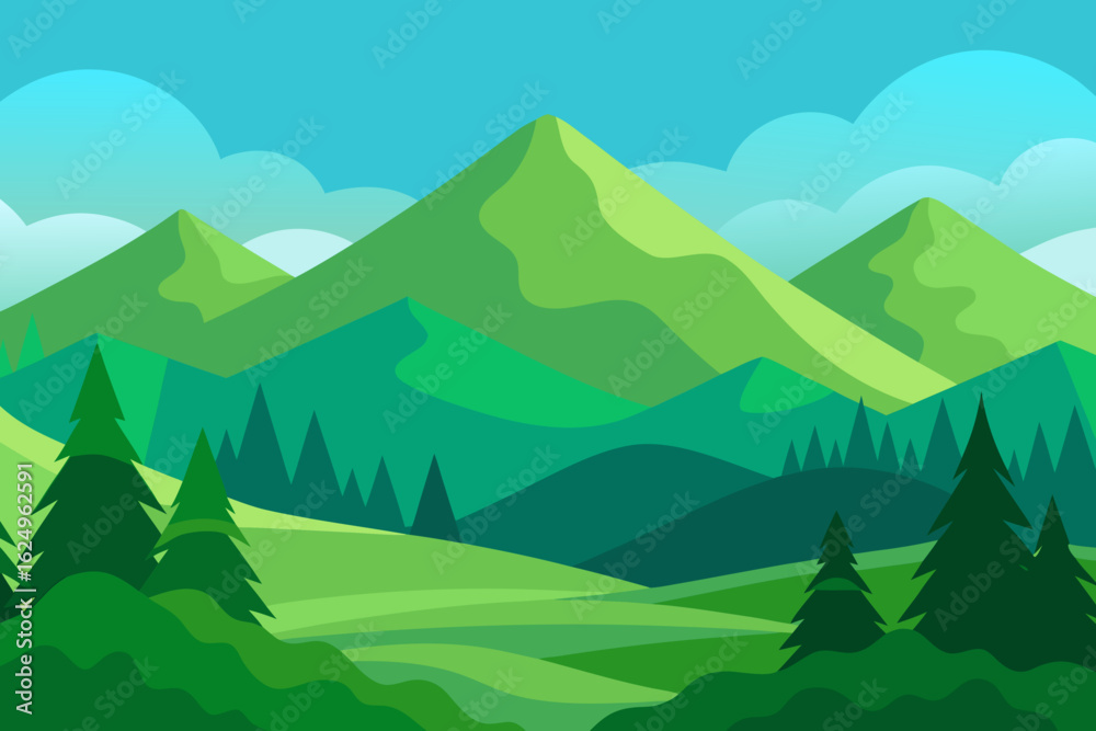 Fototapeta premium Vibrant Serene Mountain Landscape Rendered Art Scenic Beauty