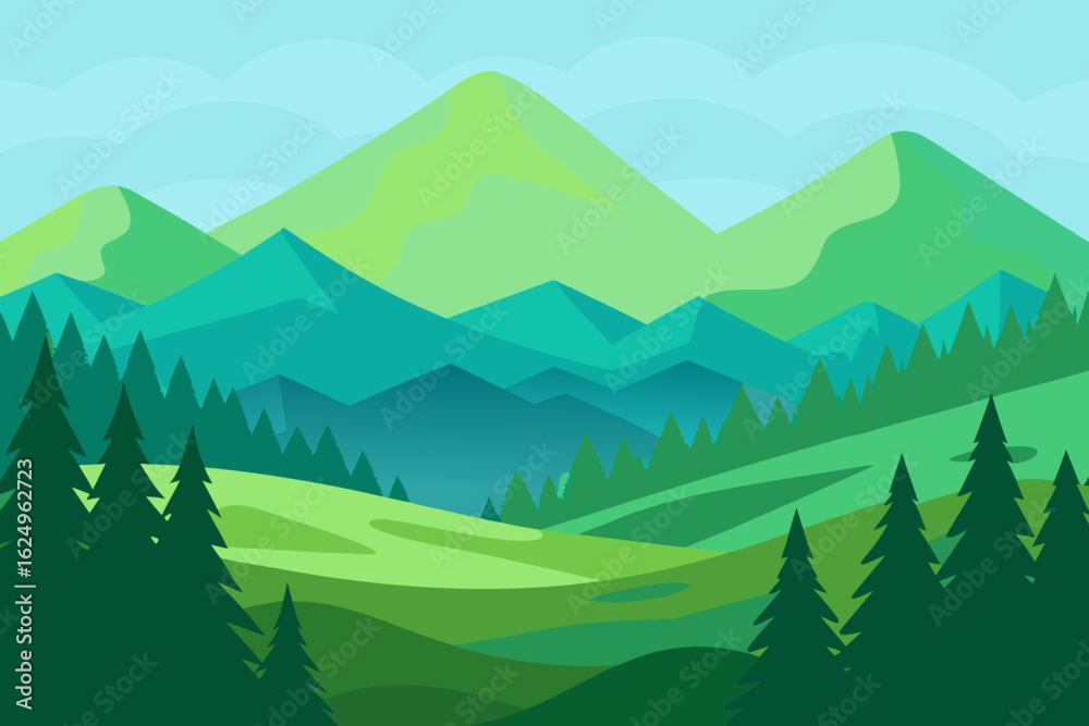Fototapeta premium Vibrant Serene Mountain Landscape Rendered Art Scenic Beauty