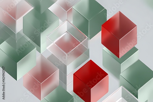 3D Render of Transparent Cubes Arranged in an Abstract Composition on a Light Background