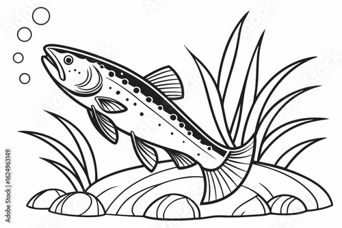 coloring page line art the loach fish black vector