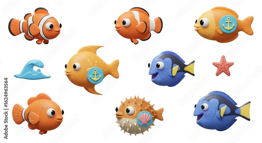 Fototapeta premium Cartoon fish illustration collection