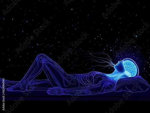 Silhouetted figure sleeping, ethereal glow