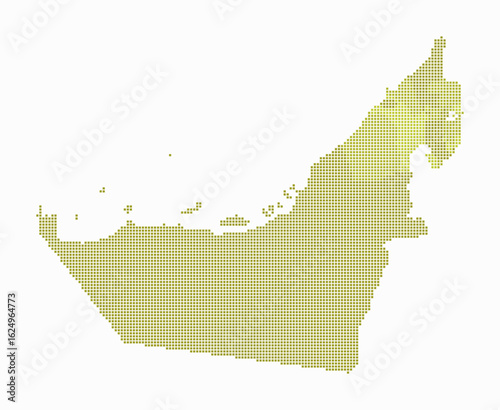 United Arab Emirates dotted map. Digital style map of the country on white background. United Arab Emirates shape with square dots. Colored dots style. Small size squares. Modern vector illustration.