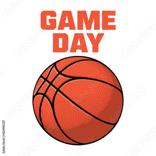 Simple bold basketball and text “Game Day” perfect for sports fans, athletes, and game-time hype, vector illustration design