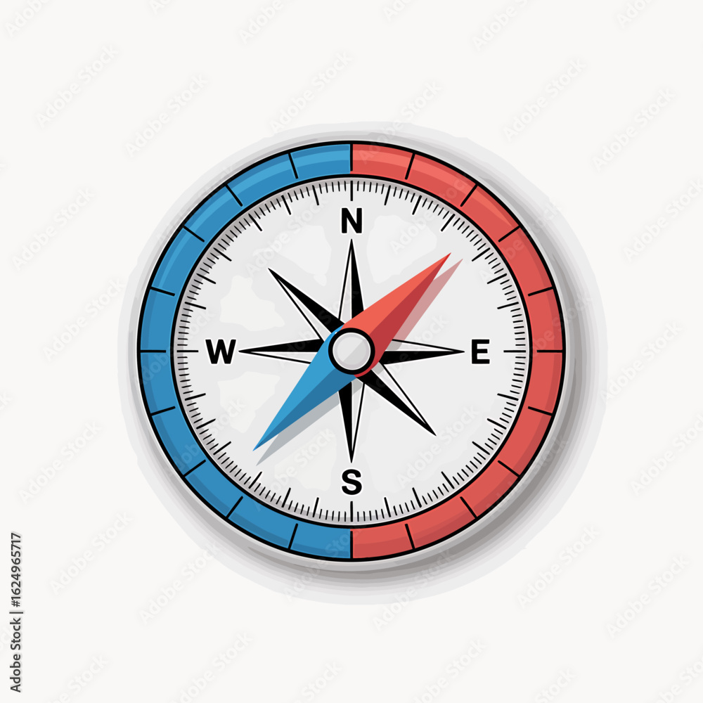 Detailed compass illustration with North South East and West markings for navigation and direction finding isolated on a white background Detailed compass illustration with North South East and West markings for navigation and direction finding isolated on a white background