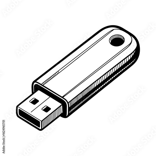 Isolated Black and White USB Drive Illustration for Data Storage Solutions and Computer Accessories Promotion on White Background