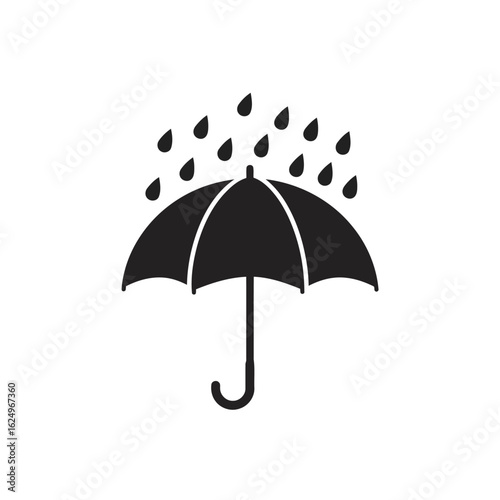 Vector art of black silhouette of an umbrella protecting from rain, isolated on white background