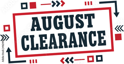 A red and dark-blue graphic banner promoting an August clearance sale.