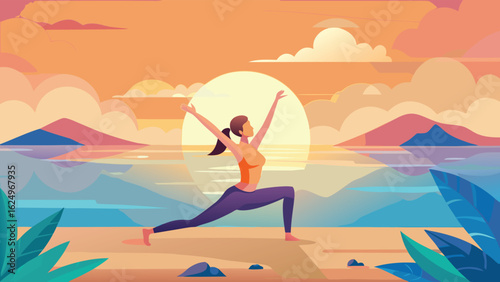Silhouette of Woman Practicing Yoga by the Ocean at Sunrise