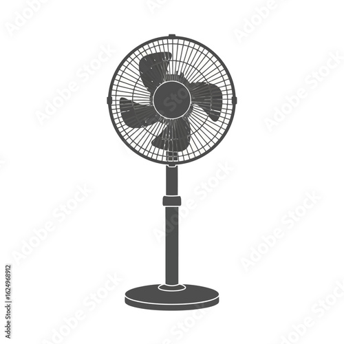 Vector art of a dark gray electric stand fan with multiple blades and a protective grill, isolated on a white background