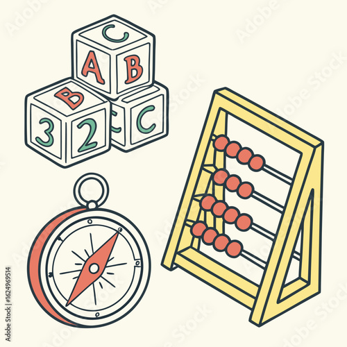 Wood business strategy with abacus and money symbols on a board