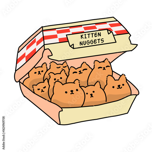 Adorable cartoon kitten nuggets funny vector illustration 