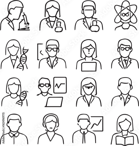Science jobs icon set