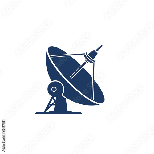 Vector art of blue satellite dish antenna isolated on white background