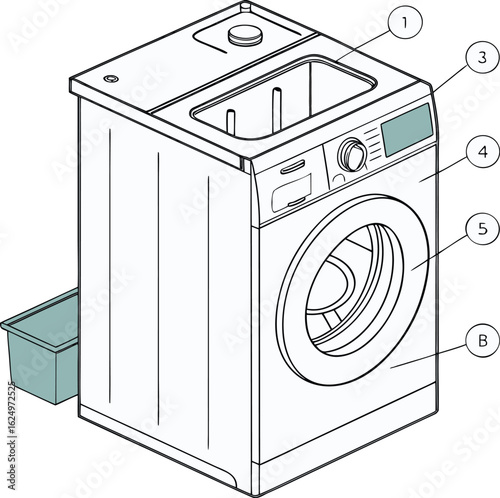 Technical Diagram of Washing Machine Parts Vector
