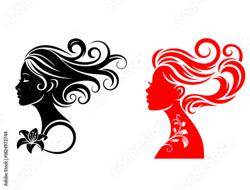 Woman silhouette vector art with flower and hair design illustration