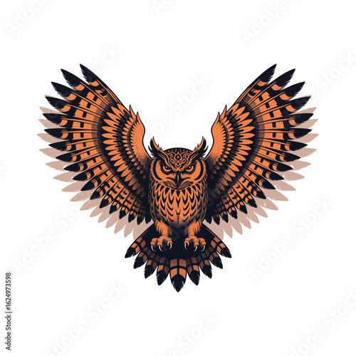 A striking vector illustration of a wild eagle in flight, with wings outstretched like a brown feather design