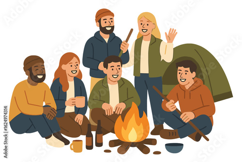 A group of friends had assembled around a bonfire on the beach to roast marshmallows on a warm summer evening