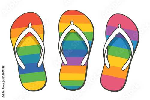 Vibrant beach summer fashion featuring colorful flip flops in vector illustration