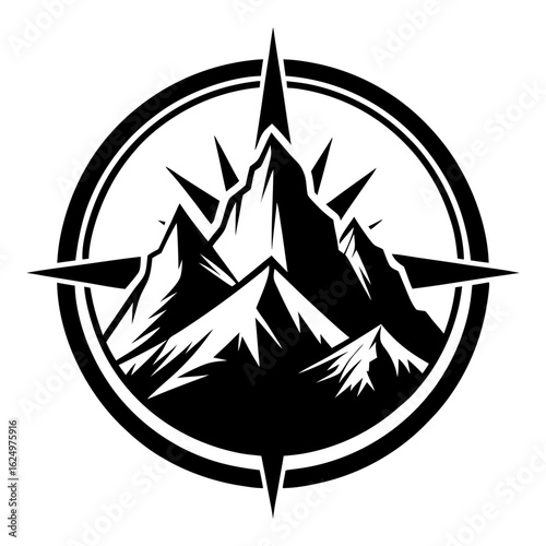 Adventure Compass with Mountain Silhouette