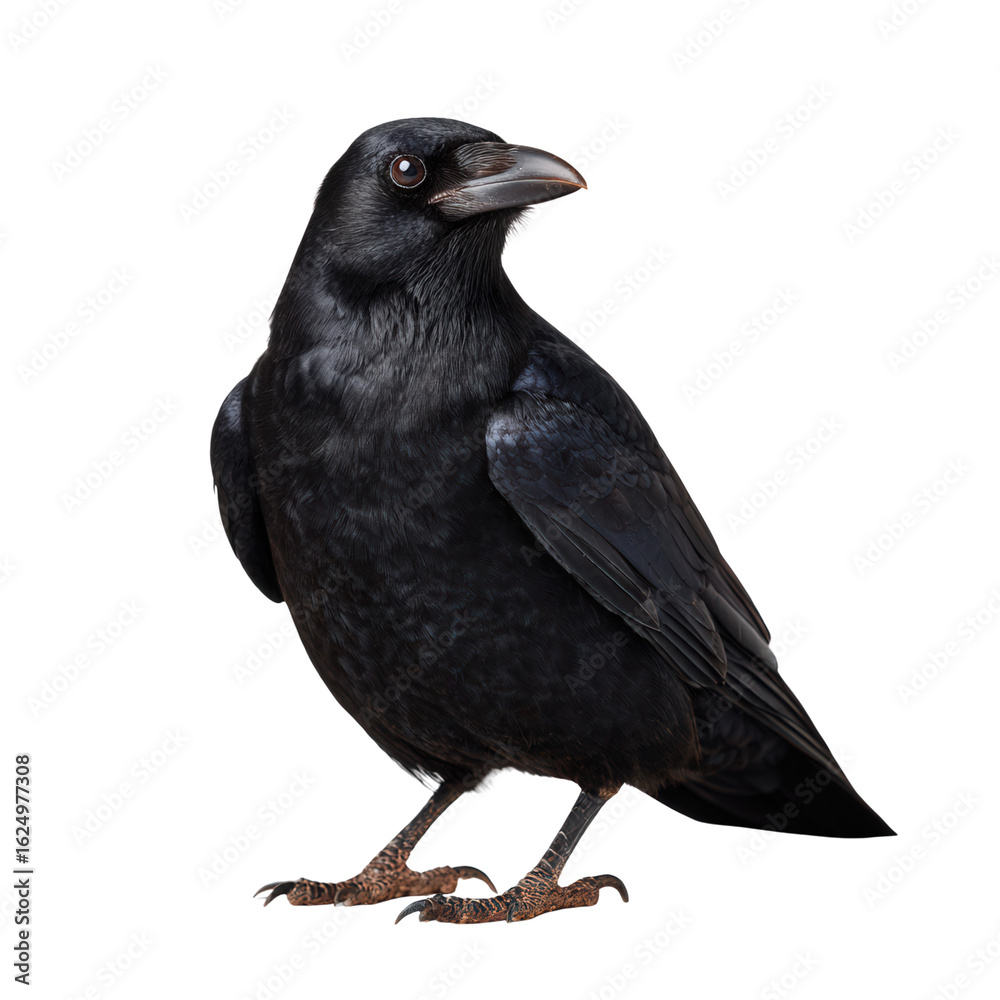 Fototapeta premium Detailed Close-Up of a Majestic Black Bird Featuring Glossy Feathers and Sharp Eyes in Natural Pose