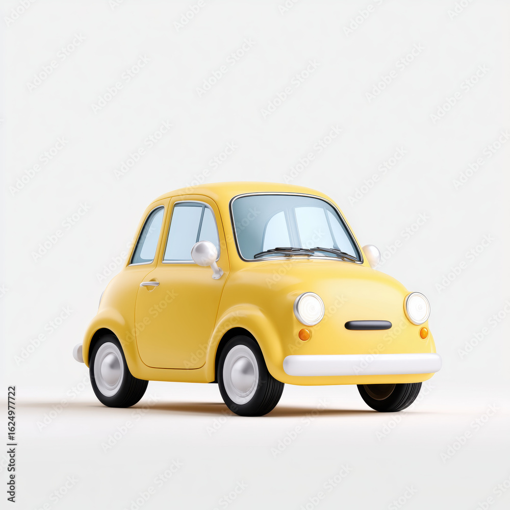 Obraz premium Yellow 3D cartoon car on a white background