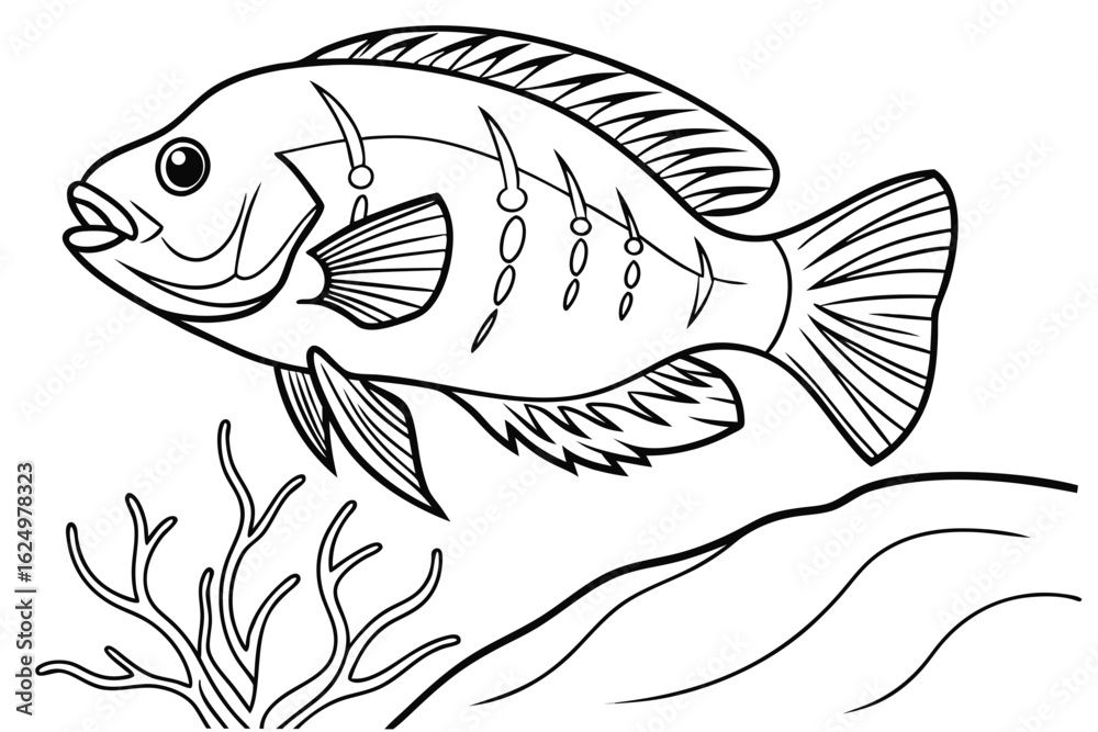Fototapeta premium coloring page line art the oscar fish black vector