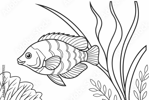 coloring page line art the oscar fish black vector
