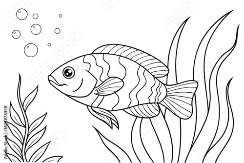 coloring page line art the oscar fish black vector