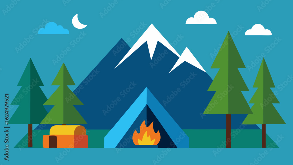 Cozy Campsite with Tent Firepit and Forest Trees Outdoor Scene Cozy Campsite with Tent Firepit and Forest Trees Outdoor Scene