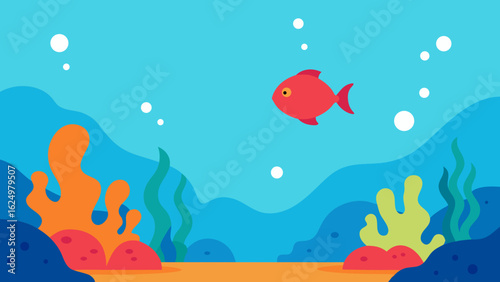 Coral Reef Underwater Scene with Fish and Bubbles Aquatic Art